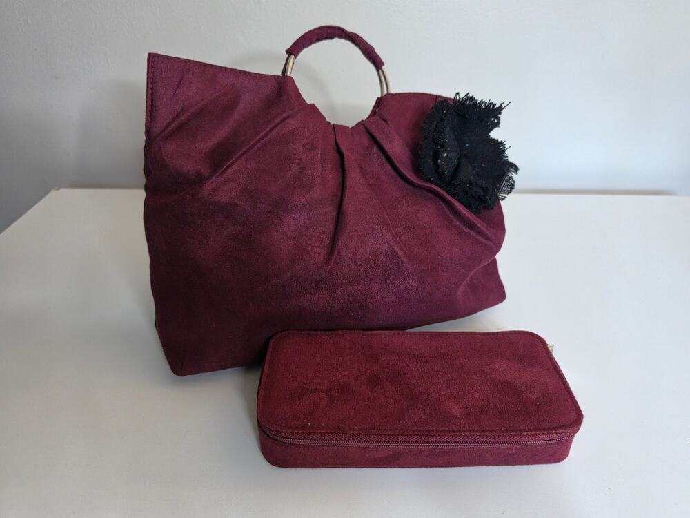 Victoria’s Secret Burgundy Ring Handle Bag Y2K + Estee Lauder Cosmetic Case